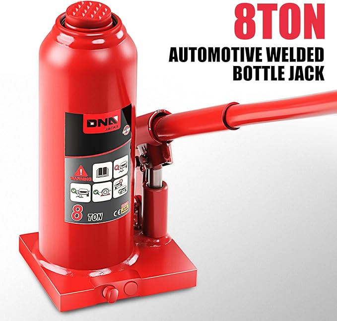 DNA Motoring 8 tons / 16000 lbs Lifting Automotive Welded Hydraulic Bottle Jack for Repair Vehicle, Pickup, Truck, w/Manual Handle, Red,TOOLS-00358