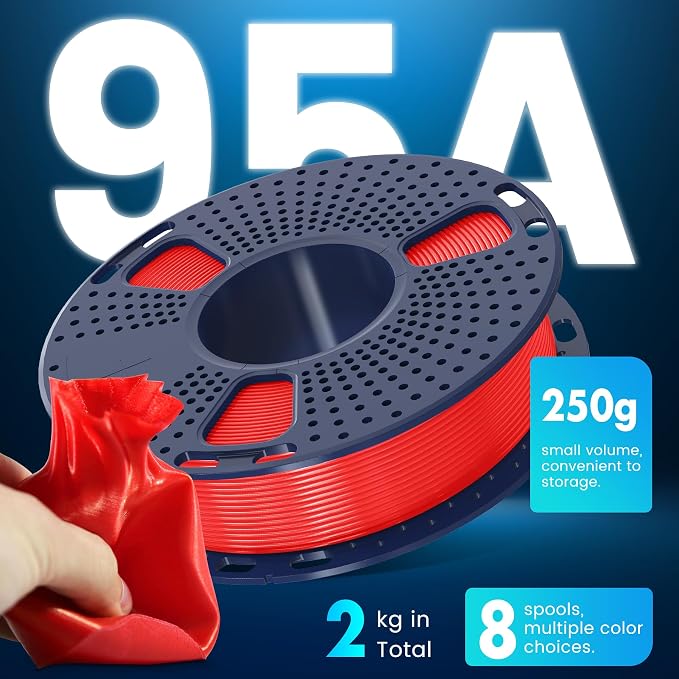 SUNLU TPU 3D Printer Filament 1.75mm, High Speed 95A TPU Filament, Flexible 3D Filament for Fast Printing, Dimensional Accuracy +/- 0.03mm, (250g Black+White+Grey+Red+Transparent+Blue+Green+Orange)