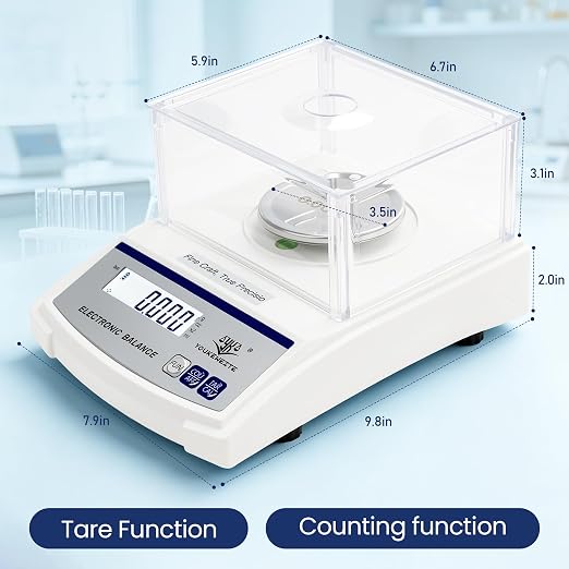 0.001g High Precision Milligram Scale, Microscale Lab Analytical Balance with LED Display and Windshield, Mg Scale for Weighing Powder, Gem, Jewelry and Coin(Grams, 300)