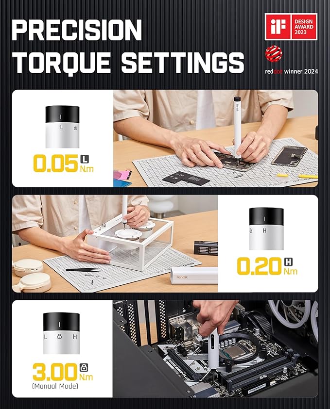 Fanttik E1 Max Electric Screwdriver, Mini Precision Screwdriver Set, 50 Magnetic Bits, Magnetic Storage, 5/32‘’Hex, Repair Tool Kit for Electronics Phone Camera Laptop Watch for Dad (White)