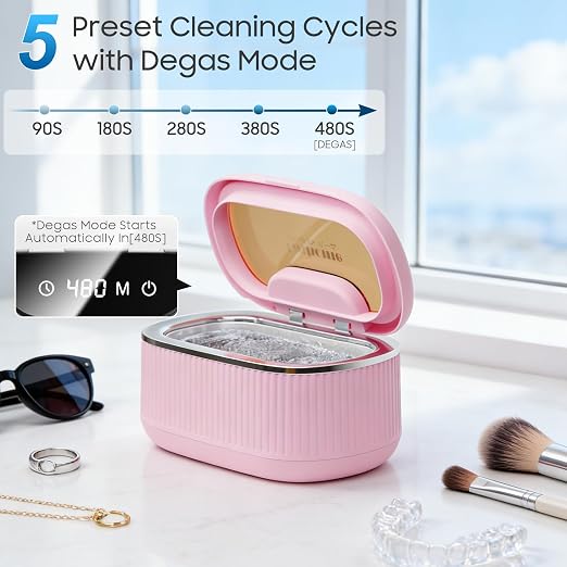 45kHz Ultrasonic Jewelry Cleaner for Rings, Necklaces & Glasses | Safely Cleans Jewelry & Silver • 20oz Capacity • 304 Stainless Steel Tank • 3 Power Modes • Degas Mode