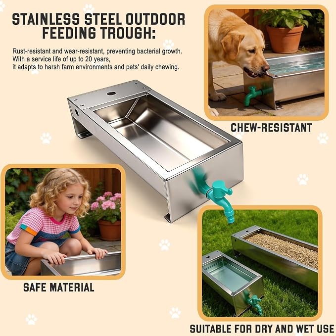 Automatic Livestock Water Trough 12 Gallons & 3 Gallons Livestock Feeding Trough Waterer Animal Stainless Steel Larger Automatic Waterer with Float Valve Kit for Goat Cattle Horse Hog Dog(2 Pack)