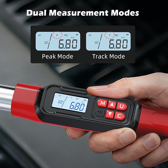3/8" Drive Digital Angle Torque Wrench 5-99.6 Ft.lb (6.8-135 N.m), Angle Measurement 0.1° with LED Display & Buzzer, for DIY Auto Car Motorcycle Repair & Engineering
