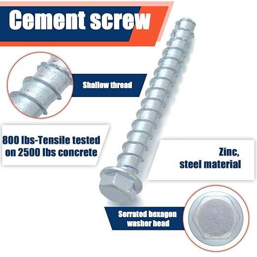 Tandefio 40 Pack 5/8" x 6" Concrete Screw Anchors Galvanized Large Diameter Heavy Duty Plated Concrete Anchors for Masonry Brick Anchoring Block Decking Framing Hex Drive