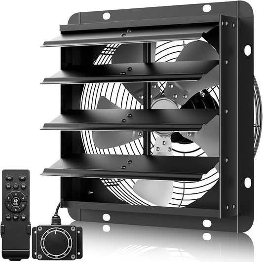 14" Variable Speed Fan - Smart EC Motor, 18-Speed PWM Control | Greenhouse and grow tent use. Pure copper core brushless motor. 40% energy savings. 45dB quiet. Remote control included.