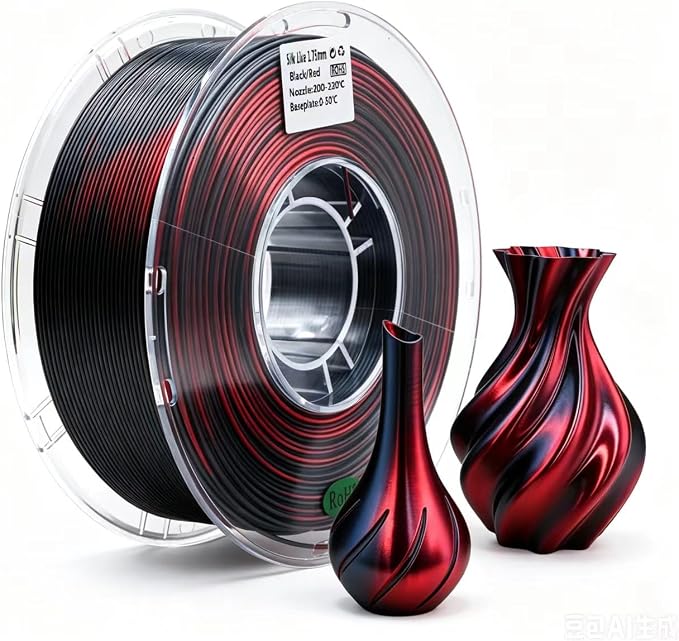 Dual-Color PLA Filament 1.75mm Black-Red, ±0.03mm Precision, 1kg Spool (2.2 lbs), Smooth Gradient Two-Tone PLA, Neatly Wound & Compatible with Most 3D Printers