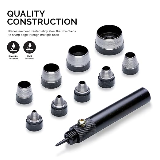 NEIKO 02614A Interchangeable Large Hollow Hole Punch Tool Set, 10 Piece, Gasket Maker, Heavy Duty Gasket Punch Set, Includes Hole Puncher Tool Carrying Case, Leather Punch Set