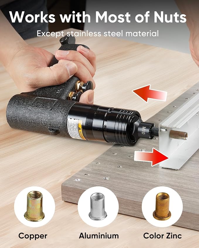 Pneumatic Rivet Nut Gun Tool, 3/8 inch 1/2 inch Heavy Duty Adjustable Speed Air Rivet Gun with Mandrels Riveting Gun Kit Riveter Set Pull Rivnut Gun