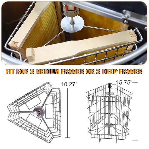 Honey Lake 3 Frame Manual Honey Extractor, Stainless Steel Honeycomb Drum Spinner with Transparent Lid, Beekeeping Equipment for Honey Extraction with Height Adjustable Stand