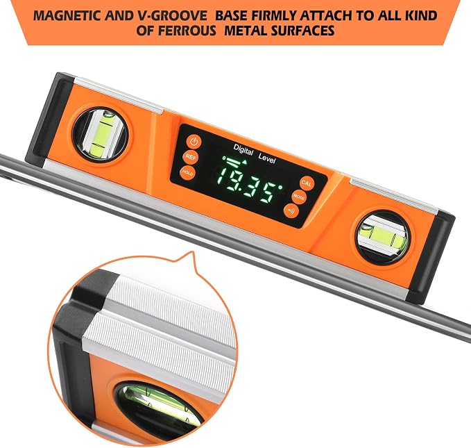 10-Inch Digital Torpedo Level and Protractor | Neodymium Magnets | Bright LED Display | V-GROOVE MAGNETIC BASE | IP54 Dust/Water Resistant smart level with Carrying Bag