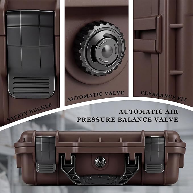 Relaxweex 1 Pcs Waterproof Hard Case with DIY Customizable Foam Insert Portable Protective Case with Knife for Camera Drones Equipments Tools Test Instruments(Brown,14.3 x 11.4 x 4.5 Inch)