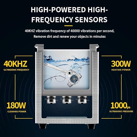 Digital Ultrasonic Cleaner 6L with Timer & Heater 40kHz SUS 304 Stainless Steel Lab Sonic Cleaner for Professional Tools,Metal Parts,Jewelry,Eyeglasses
