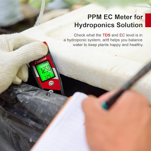 UIUZMAR Digital pH Meter pH TDS EC Meter for Hydroponic Solution pH and EC Meter with LCD Display TDS Water Tester pH PPM Meter for DWC Setup Aeroponic
