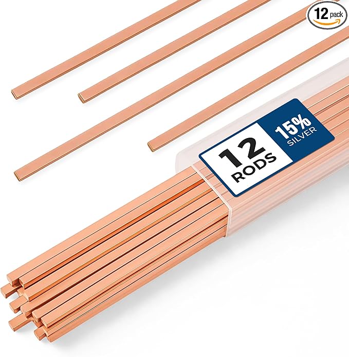 12 pcs Brazing Rods AWS BCuP-5 15% Silver Solder Phos Copper Brazing Alloy Flat Welding Rods 0.050"x1/8"x10" for HVAC, Refrigeration, and Industrial Applications