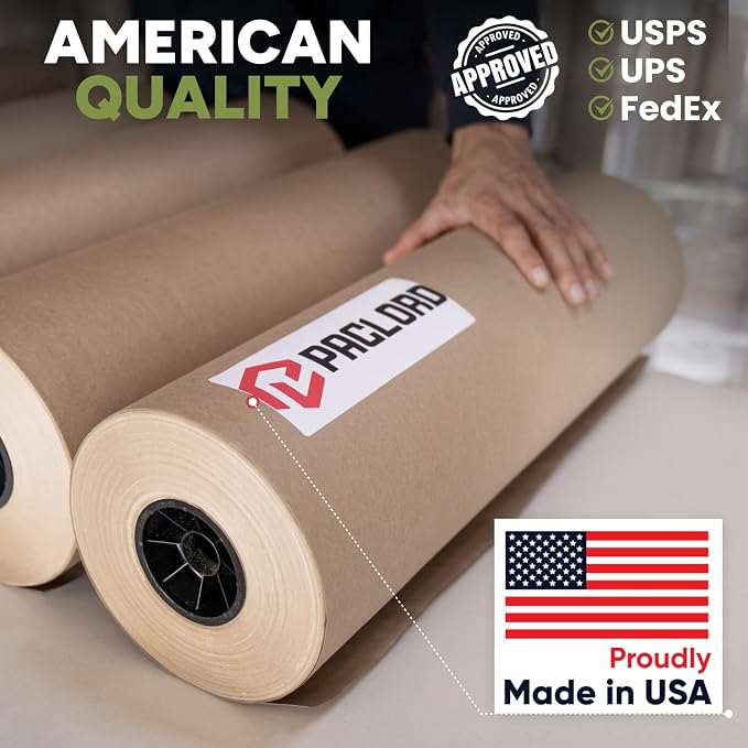 24" x 5700" (475 feet) Natural Brown Kraft Paper Roll, 75 Lb Extra Heavy-Duty (Grocery Bag Grade) – Made in USA Large Size Roll of Brown Wrapping Paper, 3-inch Core – for Packaging, Shipping | 75 Lb Extra Heavy-Duty (Grocery Bag Grade), Made in USA Lar...