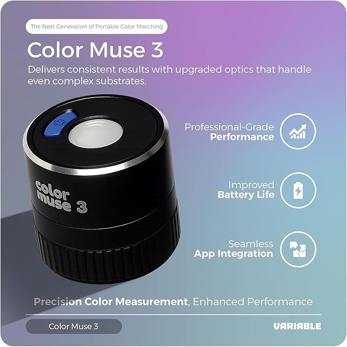 COLOR MUSE 3 Portable Color Matching and Paint Scanner Device with Protective Travel Case – Wireless Digital Colorimeter Sensor for Accurate Color - Pocket-Sized, Easy Carry, Indoor/Outdoor Projects