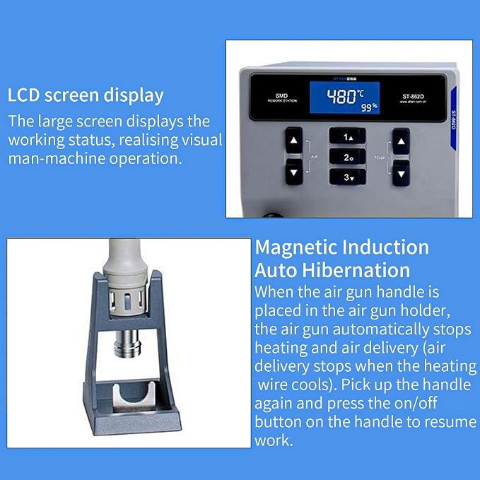Hot Air Rework Station,1000W Digital Display Automatic Sleep Hot Air Gun Soldering Station, Adjustable Temperature Desoldering Gun BGA Rework Station