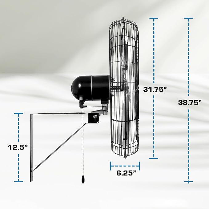 Hurricane 30" Pro Commercial Grade Oscillating Wall Mount Fan, Black - Heavy-Duty All-Metal Corded Electric Air Cooling Unit for Home, Garage, Greenhouse, or Workshop