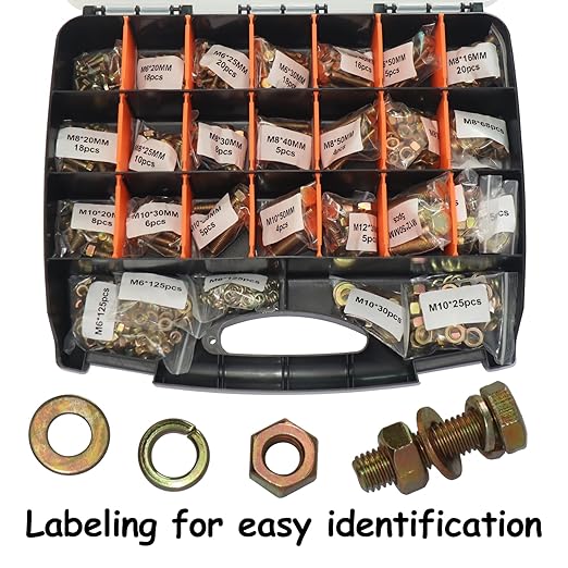 918Pcs Metric Bolt Assortment Kit - Grade 8.8 M6 M8 M10 M12 (16-50mm) Hex Bolts with Nuts & Washers, Yellow Zinc Plated, Storage Case for Heavy Equipment & Machinery Repair