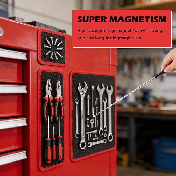 Magnetic Tool Mat Set, 4 Pcs Heavy Duty Flexible Magnetic Mat with PVC Coating, Holds Screws, Bolts, Nuts and Small Tools for Garage Workshop and Auto Repair (Red)