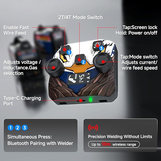 ANDELI 4-in-1 MIG Welder,2.4GHz Wireless Remote Control,Gas MIG/Lift TIG/Stick 145A Welding Machine,110V/220V Gas & Gasless Flux Core With Synergy,IGBT Inverter Portable,Bonus Welding Helmet & Gloves | 4-in-1 MIG Welder ,2.4GHz Wireless Remote Control