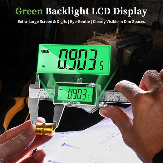 Rechargeable Digital Caliper 6 Inch, Large Backlit LCD Display, Stainless Steel Electronic Vernier Dial Calipers Measuring Tool, Inch/MM/Fraction, Auto-Off Micrometer for DIY, Household, 3D Printing