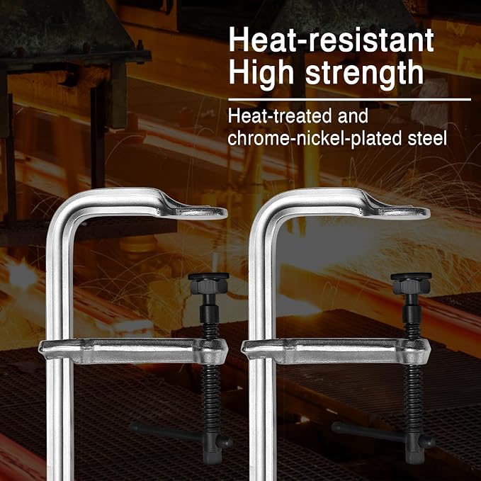 Heavy-Duty 12-Inch F-Clamps, 2-Pack, 3450 Lbs Forged Alloy Steel | 5-1/2" Deep Throat F-Style Bar Clamps for Welding, Metalworking & Fabrication, Solid Steel Jaws & Black-Oxide Spindle