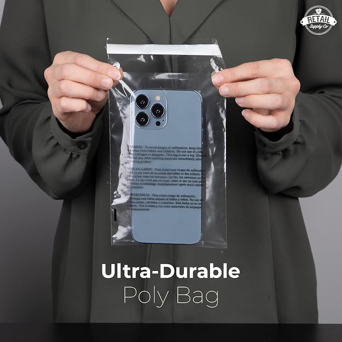 Small Poly Bags w Suffocation Warning 5x7" - Clear - 200 Pack - Strong Seal