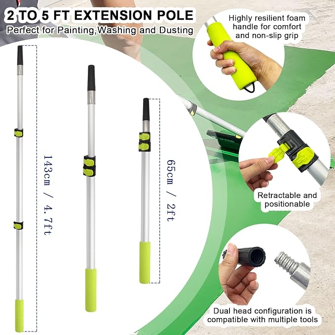15 Pcs 18" Paint Roller Kit with Extension Pole, Adjustable Roller Frame, 6 Pcs 18” Microfiber Paint Roller Covers, 24” Paint Tray with Liners, Professional Painting Supplies for Walls & Ceiling