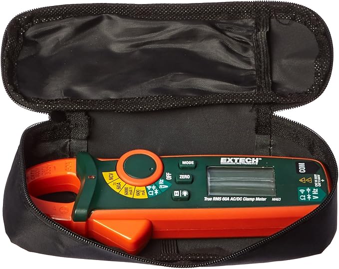Extech MA63 True RMS 60A AC/DC Clamp Meter with NCV | 60A AC/DC (3 ranges), True RMS, voltage to 600V, resistance, capacitance, frequency, diode, NCV, 6000-count