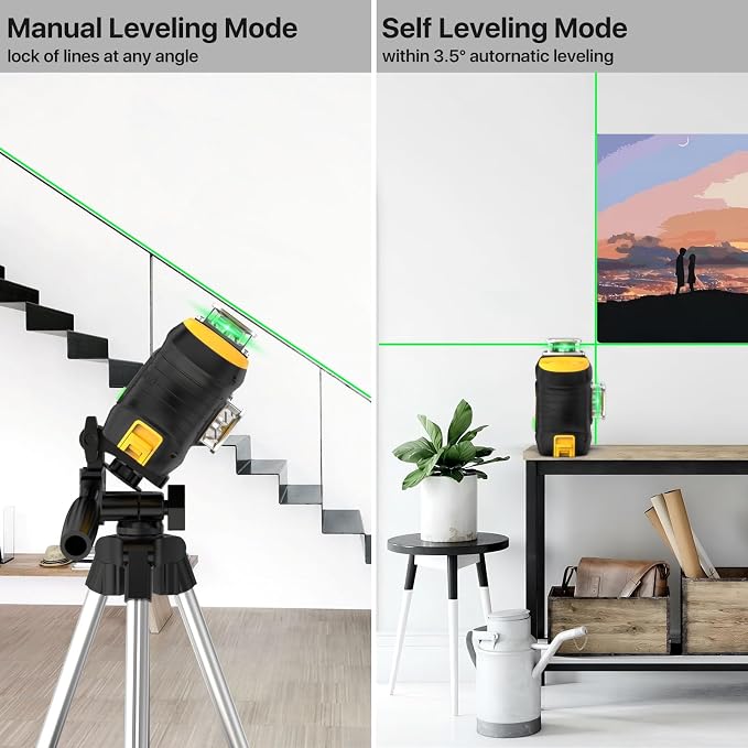 Laser Level 360 Self Leveling,DEGLASERS 3x360 Green Cross Line Laser Level for Construction and Picture Hanging with Rechargeable Battery(30Hrs), Remote Control, Magnetic Bracket, Portable Bag
