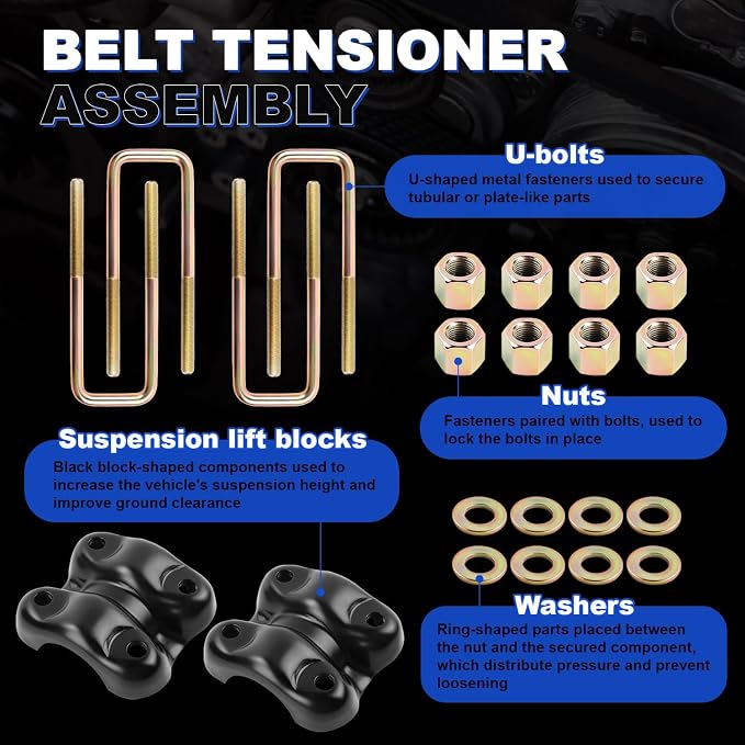 Heavy Duty Rear Suspension Leaf Spring U-Bolt Kit with Plates Compatible with 1988-1998 Chevy GMC C/K1500, Tahoe, Yukon, Fits 8.75" Length for 2.5" Wide Leaf Springs, Replace# 15592585 15592586