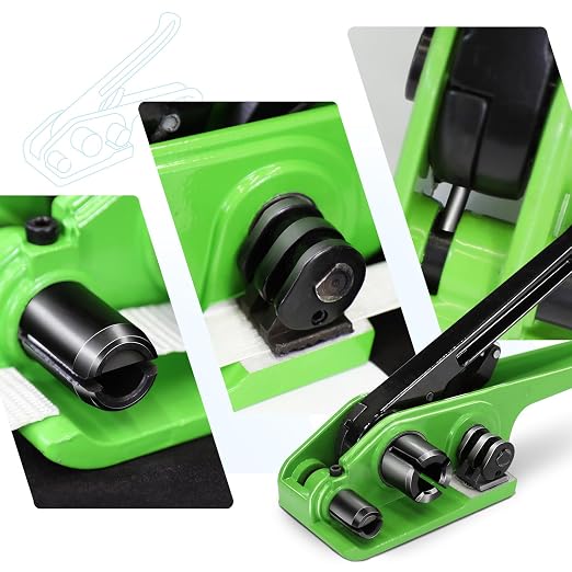 Heavy Duty Banding Strapping kit Contain 3/4"x 330' Woven Cord Packaging Straps & 100 Metal Wire Buckles 100 Plastic Edge Protectors Tensioner with Cutter Tool Glove