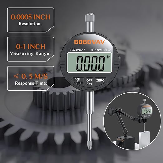0-1inch/ 25.4mm Electronic Digital Dial Indicator with Magnetic Base Set with 176Lbs/80kg Magnetic Base & Inch/MM Conversion for Lathe, 3D Printer, Machining Calibration Inspection