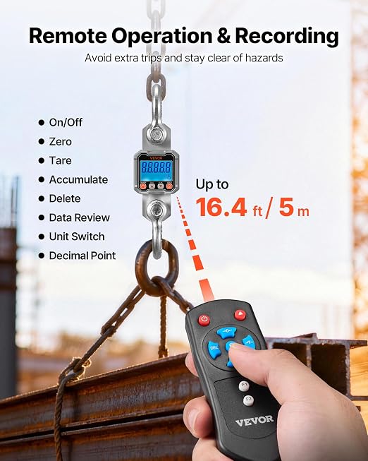 VEVOR Digital Crane Scale, 6600 lbs/3000 kg Max Capacity, Heavy Duty Industrial Hanging Scale with Cast Aluminum Case & LCD Display, 1 lbs Division & 3 Unit Switch, Remote Control for Garage Factory