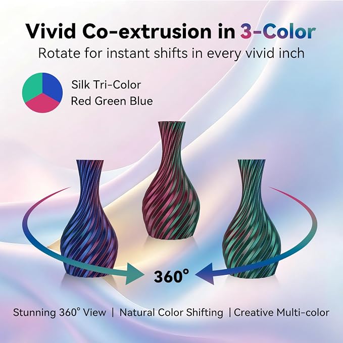 Kingroon PLA Filament, Multicolor Silk PLA Filament, Tri Color 3D Printer Filament, 1.75 mm, Dimensional Accuracy +/- 0.03 mm, 4kg Spool(8.8lbs) 4 Rolls, 4 Different Multicolor Filaments