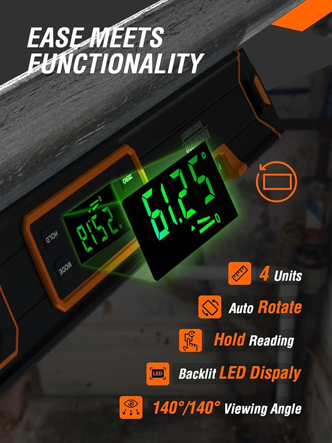 Mecurate Digital Level 15.7'' with LCD Display, 360° Angle Magnetic Digital Torpedo Level, Vertical & Horizontal Spirit Bubble Protractor for Construction Carpenter Craftsman Home Professional