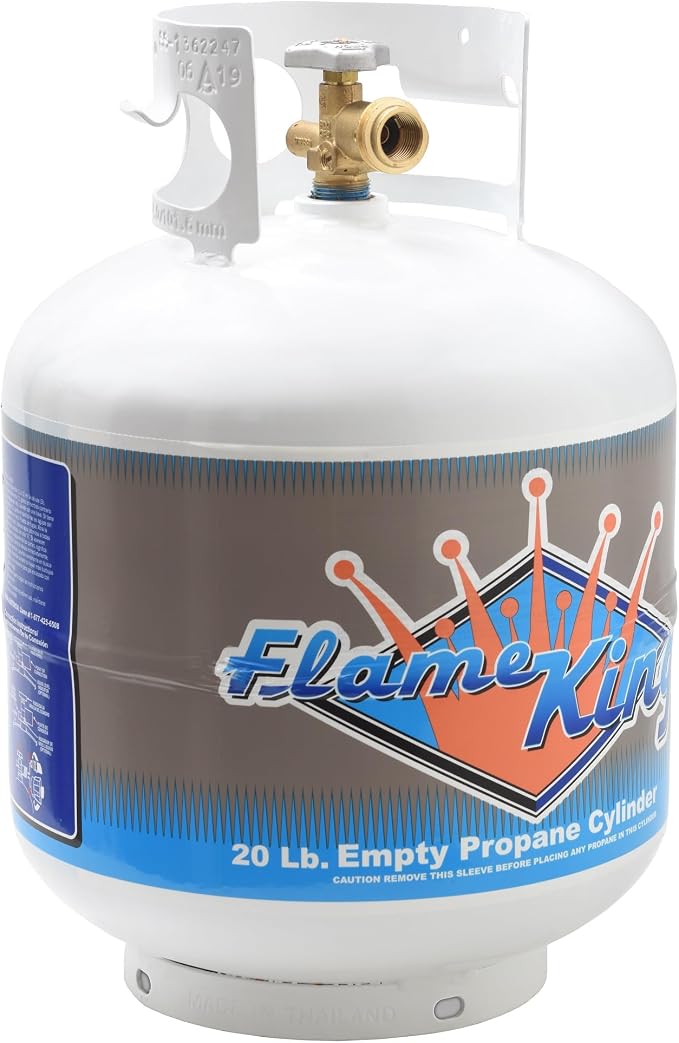 Flame King YSN201b 20 Pound Steel Propane Tank Cylinder with Type 1 Overflow Protection Device Valve for Grills and BBQs, White