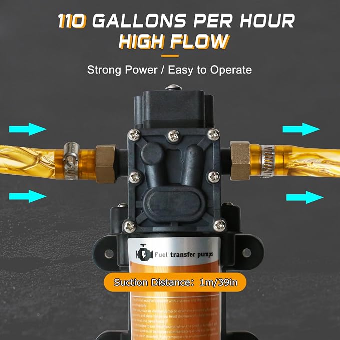 Portable DC 12V Electric Gasoline Transfer Pump, with 75W DC Motor, Moves Up to 110 Gallons of Gas or Diesel Per Hour, Suitable for Vehicles, Boats, Motorbike, Equipment, Gasoline, Diesel