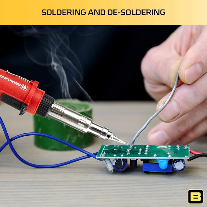 Berkling Premium Butane Soldering Iron Kit - Portable Cordless Welding Micro Solder Torch Heat Gun, 3 Pro Grade Tips, 15g Lead-Free Rosin Core Solder Wire, Mini Wrench, Sponge (BSG-668 Kit Red)
