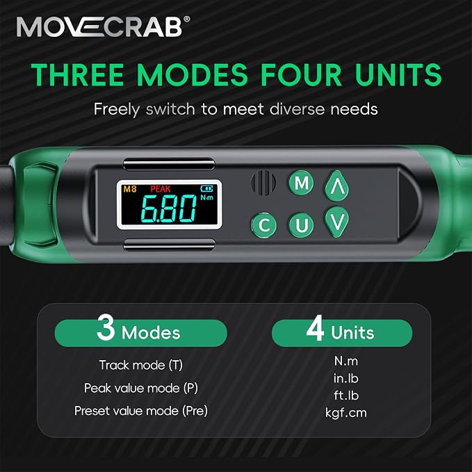 3/8-Inch Digital Torque Wrench with Interchangeable Heads - Precision Adjustable Torque Wrench with Ratchet & Adjustable Open-End Heads, 6.8-135N.m/5-99.6Ft.lb (9×12mm 3/8")