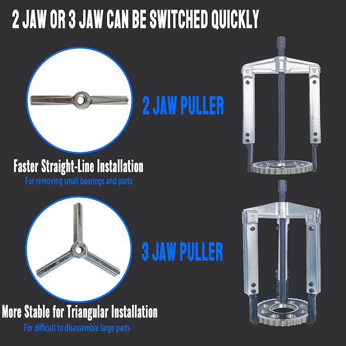 Gear Puller Set, 13Pcs Large Bearing Puller Kit, 2 Jaw & 3 Jaw Gear Puller, Heavy Duty Cr-V Steel Pulley Flywheel Puller for Removal Bearings, Gears, Pulleys and Flywheels Vehicles and Machinery.