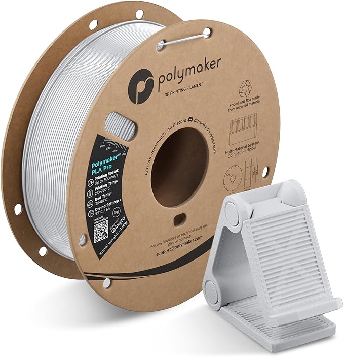Polymaker PLA PRO Filament 1.75mm 1kg, Tough & High Rigidity Cold White 3D Printing Filament, PolyLite PLA PRO High Speed, Print with Most 3D Printers