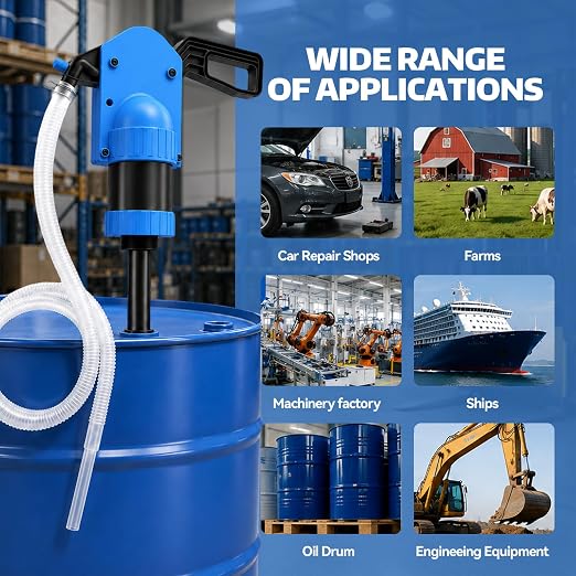 New Upgrade Plastic 55 Gallon Hand Lever Action Drum Pump, Manual Siphon Barrel Pump for DEF/AdBlue, Oils, Antifreeze, Ag Chemicals & Low Concentration Liquids, Includes 6.6ft 3/4" Corrugated Hose | Manual Siphon Barrel Pump, For DEF/AdBlue, Oils, Anti...