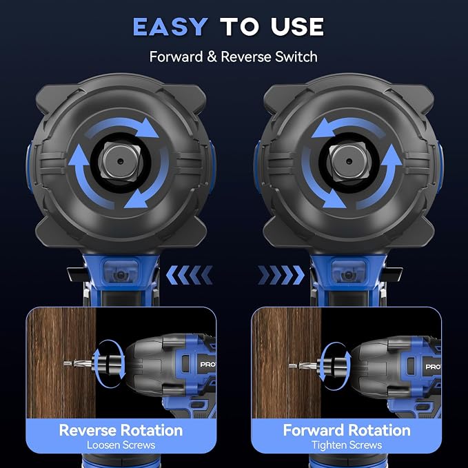 Protmex 900Ft-lbs (1200N.m) Impact Wrench, 1/2" Cordless Impact Gun, 21V High Torque Brushless Impact Driver, 2x4.0Ah Batteries Electric Impact Motor Variable Speeds for Car/Pickup Truck/Mower, Blue