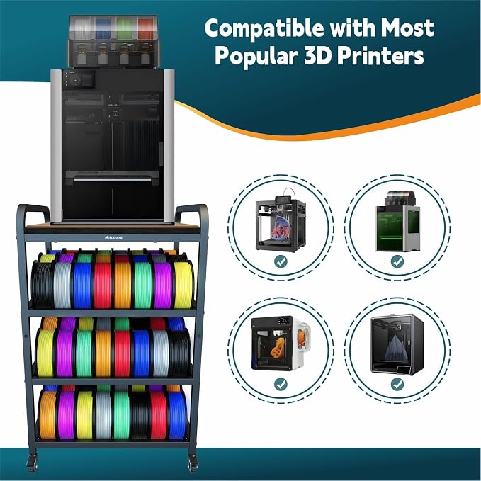 2026 Upgraded AC4 Heavy Duty 3D Printer Table Stand with High Density Polymer Vibration Damping Pads, 4 Tier 3d Filament Storage Rack with Wider Wheels for Home Office, Workshop Studio