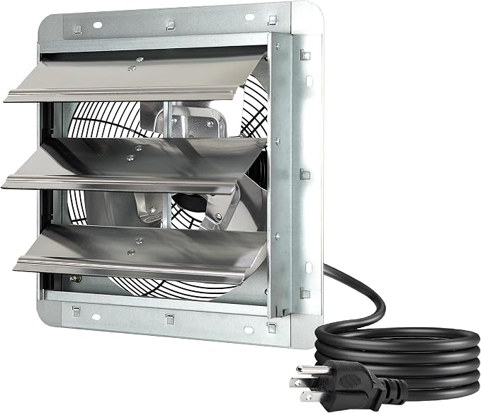 iLIVING New Upgraded 12" Wall Mounted Exhaust Fan - Automatic Shutter - Variable Speed - Vent Fan For Home Attic, Shed, or Garage Ventilation, 65 Watts, 960 CFM, 1400 SQF Coverage Area