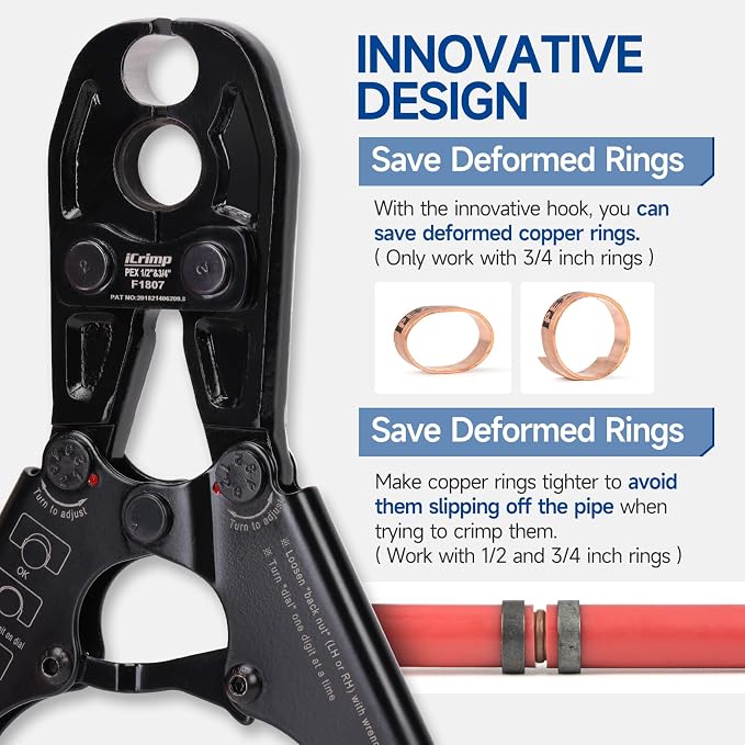 iCrimp 1/2 and 3/4-inch Combo Pex Pipe Crimping Tool for Copper Ring with Gauge meets ASTM 1807 Standard-manufactured by IWISS