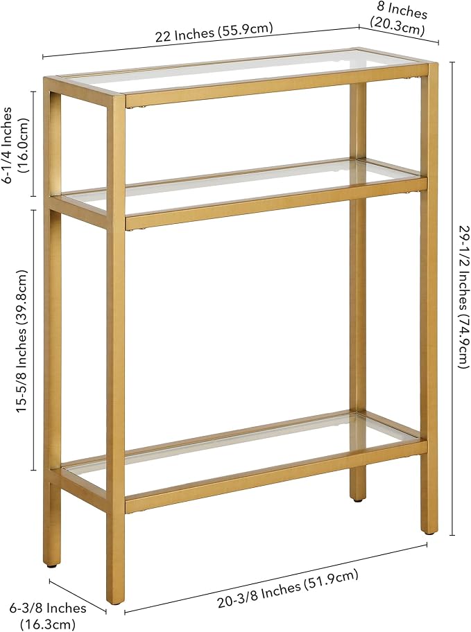 Henn&Hart 22" Wide Rectangular Console Table in Brass, Entryway Table, Accent Table for Living Room, Hallway | Industrial-style console table with open shelving and durable metal frame for living rooms, entryways, or offices
