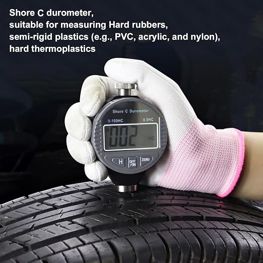 Hardness Tester, Durometer Shore Type C 0-100HC, Digital Durometer 0.1HC Resolution, with Large LCD Display for Flooring, Rubber, Tires, Plastics, Thermal Plastics